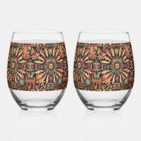 Mythic Sapphire "Aztec Dream" 16oz Stemless Wine G