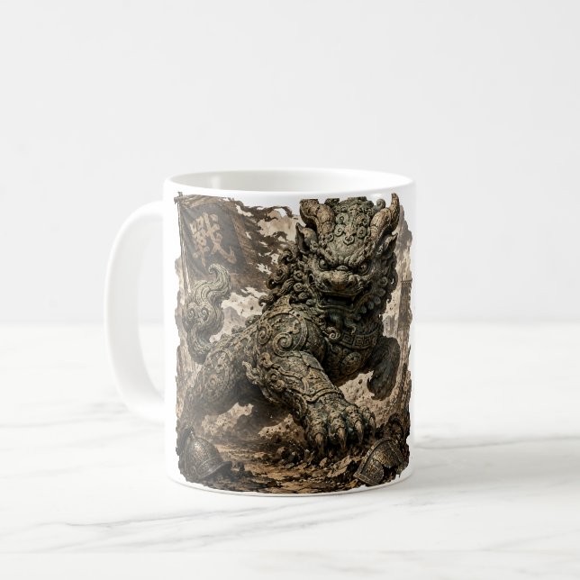 Mythic Stone Guardian Fantasy Sticker Coffee Mug (Front Left)