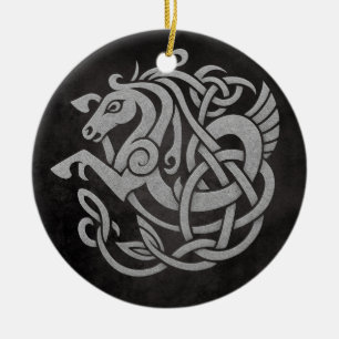 Mythic Viking Horse – Norse Knotwork Symbol of Pow Ceramic Tree Decoration