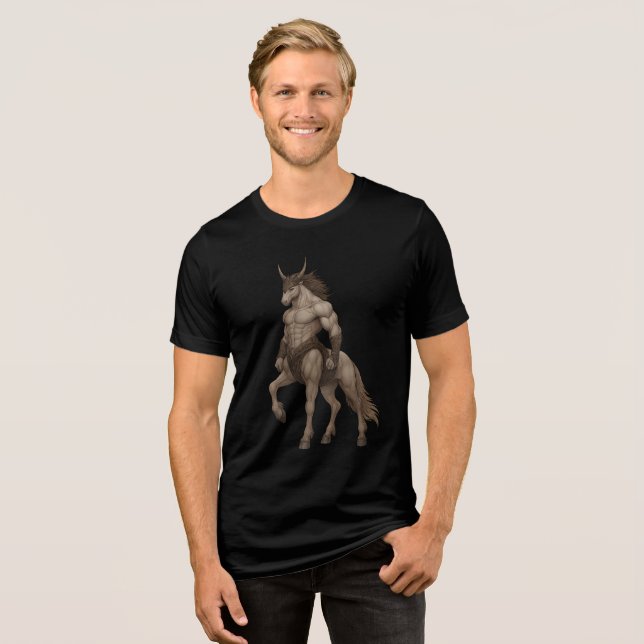 Mythic Warrior Unicorn Centaur Drawing Tri-Blend Shirt (Front Full)