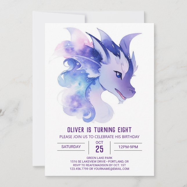 Mythical Adventure Unveiled: Dragon Birthday Invitation (Front)