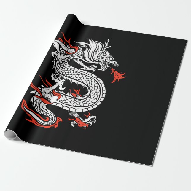 Mythical Ancient Asian Chinese Dragon Wrapping Paper (Unrolled)