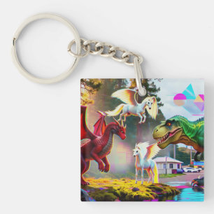 Mythical and Prehistoric Pegasus, Dragon, Dinosaur Key Ring