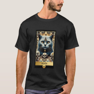 Mythical Black Cat Death Skulls Tarot Card Fortune T-Shirt