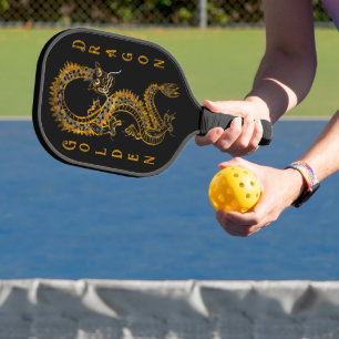 Mythical Black Grey Gold Dragon Pickleball Paddle