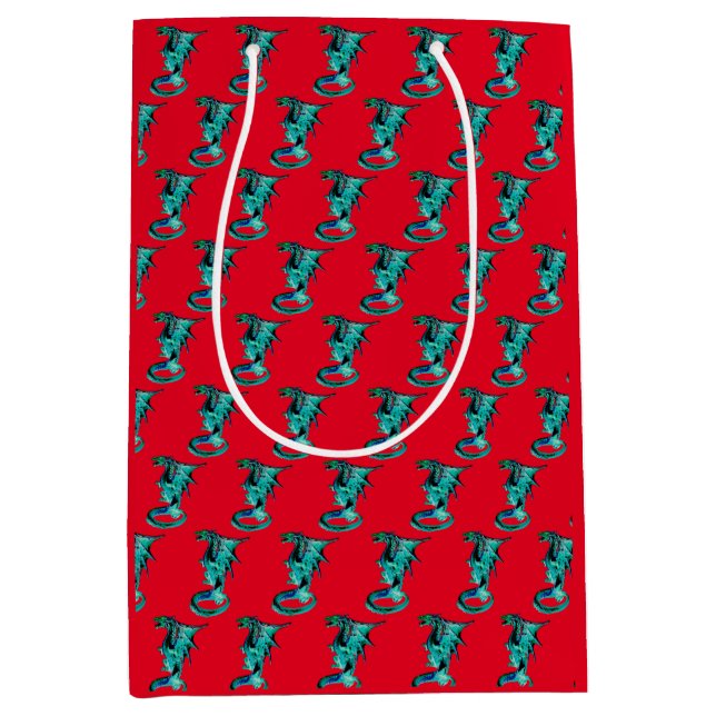 Mythical Blue Dragon Crimson Ocean Fantasy Medium Gift Bag (Front)