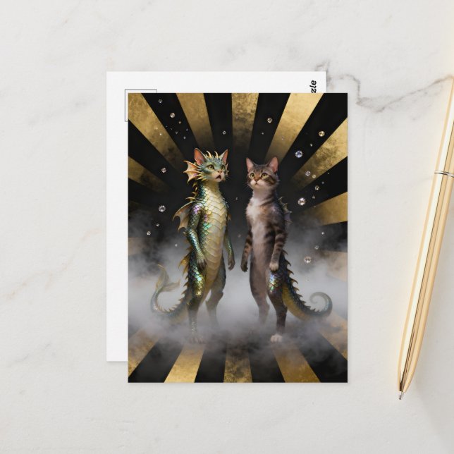 Mythical Cat-Dragon Creatures Postcard (Front/Back In Situ)