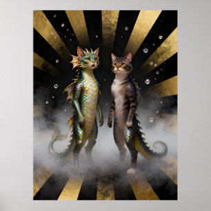Mythical Cat-Dragon Creatures Poster