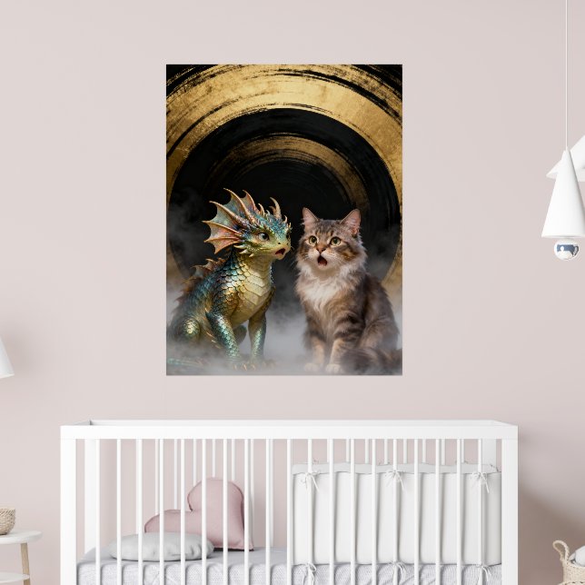 Mythical Cat-Dragon Creatures Surprised Poster (Nursery 2)