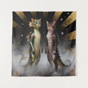 Mythical Cat-Dragon Creatures Tapestry