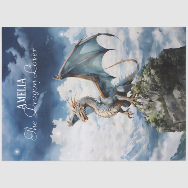 Mythical Celtic Dragon Blue Turquoise Tissue Paper (Front)