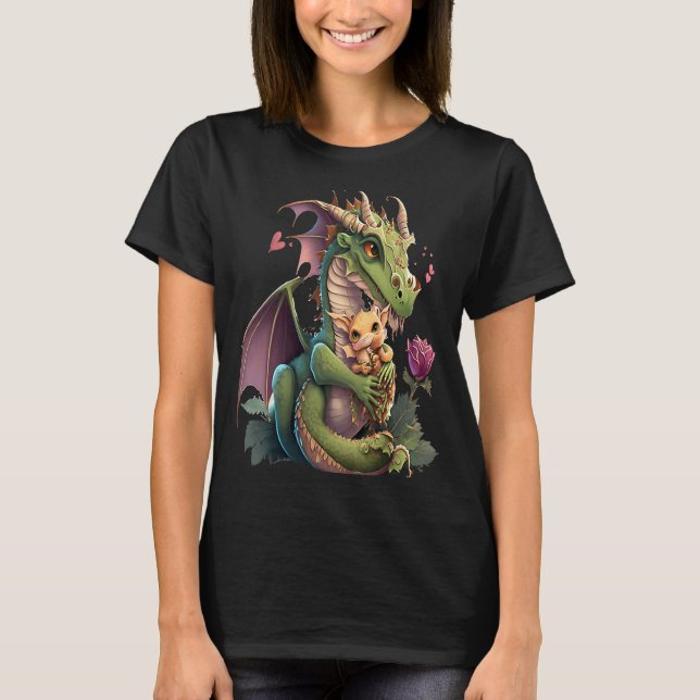 Mythical Creature Fans Dragon Mom Hugging A Child  T-Shirt (Front)