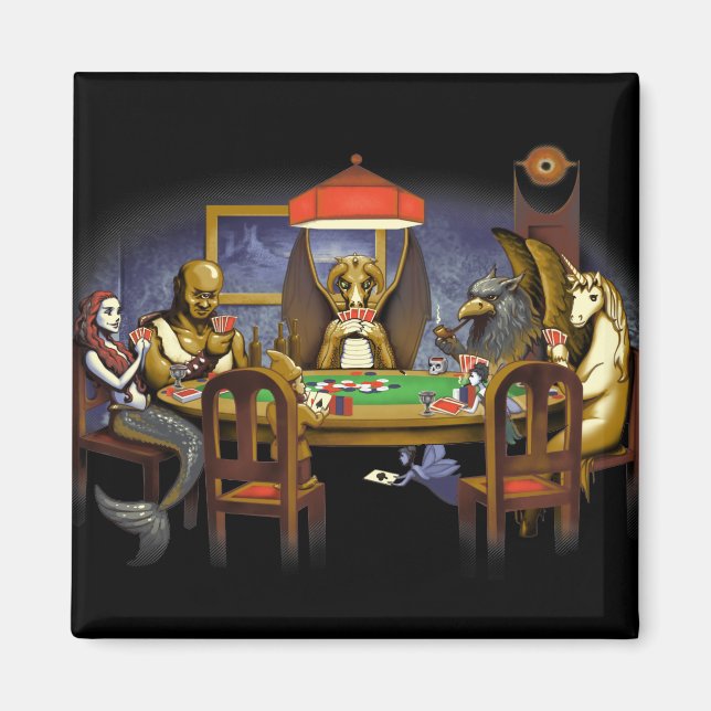 Mythical Creatures Playing Poker Magnet (Front)
