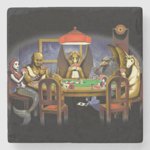 Mythical Creatures Playing Poker Stone Coaster