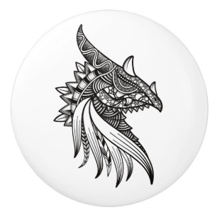 Mythical Dragon Mandala - Fantasy Dinosaur Head Ceramic Knob
