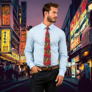 Mythical Elegance: Retro Art Chinese Dragon Tie