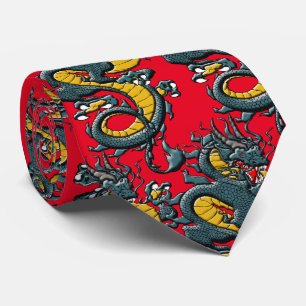 Mythical Elegance: Retro Art Chinese Dragon Tie
