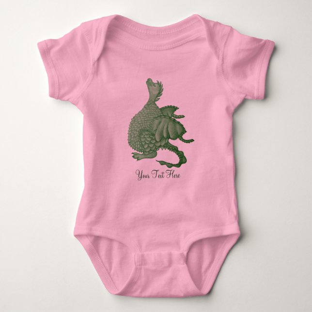 mythical fantasy creature cute green dragon baby bodysuit (Front)