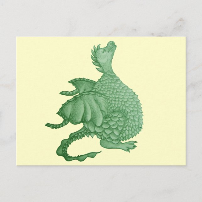 mythical fantasy creature cute green dragon postcard (Front)
