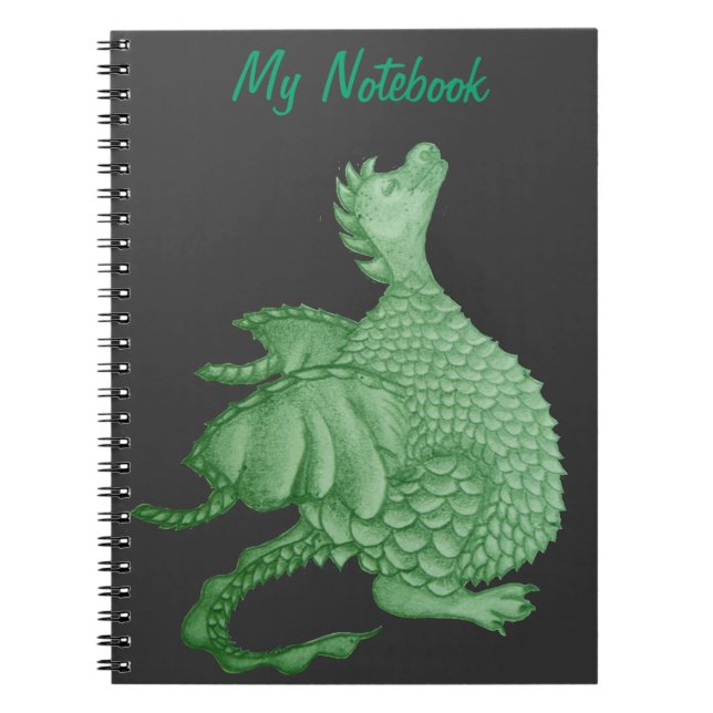 mythical fantasy creature cute green dragon spiral notebook (Front)