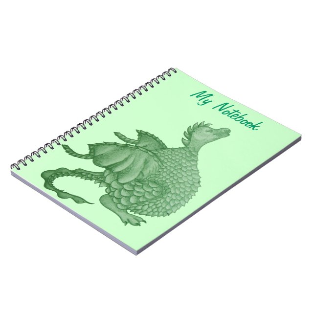 mythical fantasy creature cute green dragon spiral notebook (Left Side)
