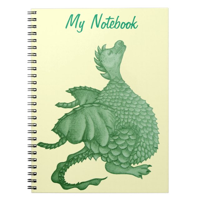 mythical fantasy creature cute green dragon spiral notebook (Front)