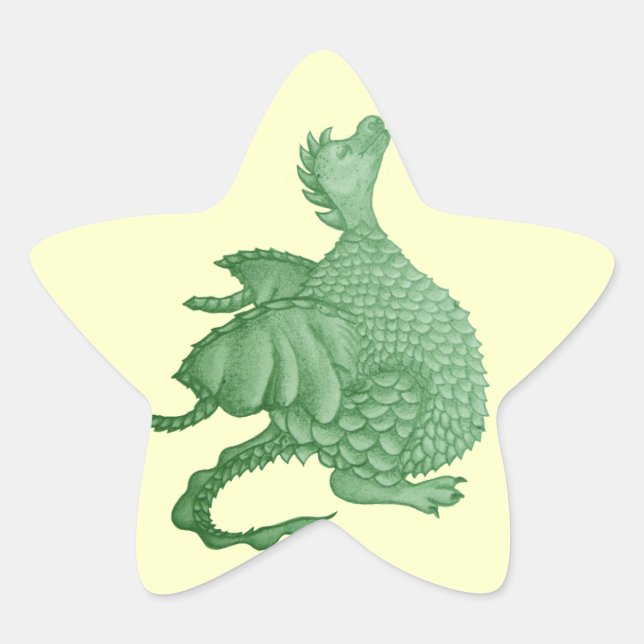 mythical fantasy creature cute green dragon star sticker (Front)