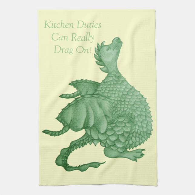 mythical fantasy creature cute green dragon tea towel (Vertical)