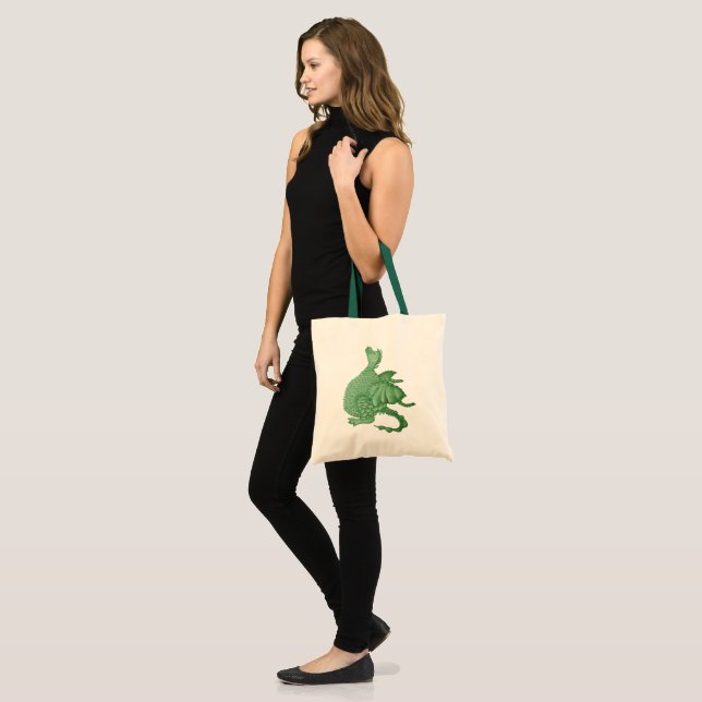 mythical fantasy creature cute green dragon tote bag (Front (Model))
