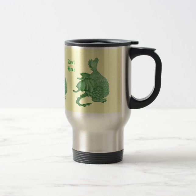 mythical fantasy creature cute green dragon travel mug (Right)