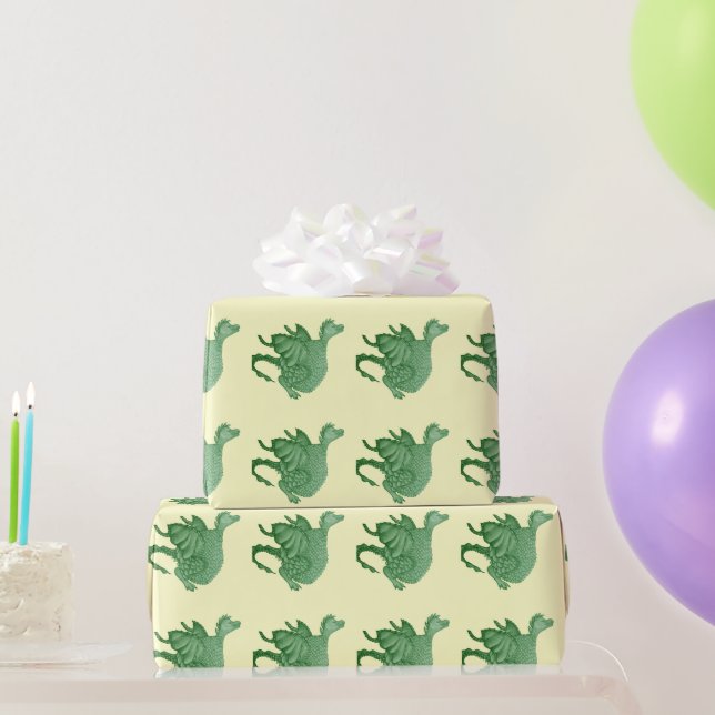 mythical fantasy creature cute green dragon wrapping paper (Party Gifts)