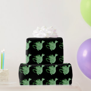 mythical fantasy creature cute green dragon wrapping paper