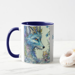 Mythical fox, flowers. Editable name Mug
