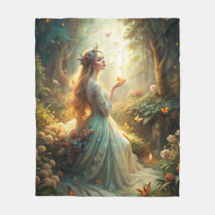 Mythical Girl in Forest Setting Fleece Blanket