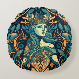 Mythical Goddess Hecate in a Botanical Design Round Cushion