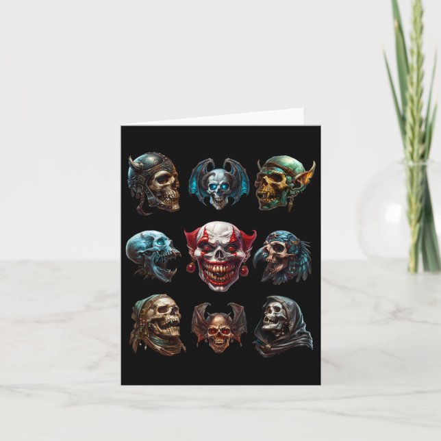 Mythical Halloween Skull Skeleton Faces For Horror Card (Front)