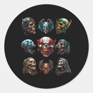 Mythical Halloween Skull Skeleton Faces For Horror Classic Round Sticker