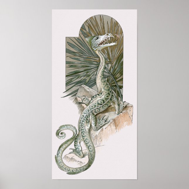Mythical Lizard Dragon on Rocks, Vintage Mythology Poster (Front)