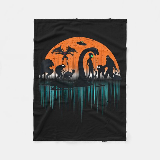 Mythical Loch Ness Bigfoot Mothman Aliens Funny Cr Fleece Blanket (Front)