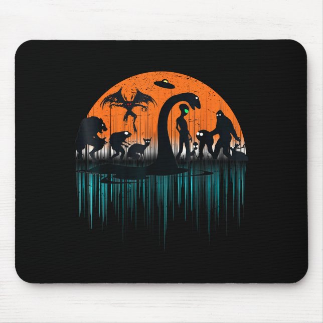 Mythical Loch Ness Bigfoot Mothman Aliens Funny Cr Mouse Pad (Front)