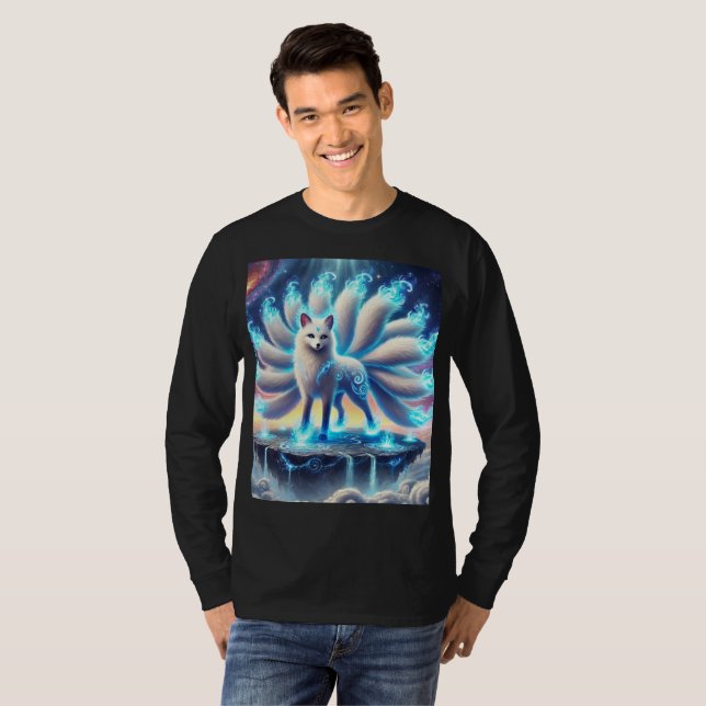 Mythical Neon Nine-Tailed Fox Tee T-Shirt Design. (Front Full)