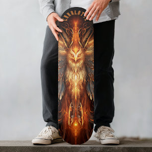 Mythical Phoenix with Tribal Patterns Dark Fantasy Skateboard