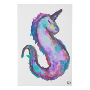 Mythical Pink Teal Unicorn Seahorse Watercolor Art Faux Canvas Print