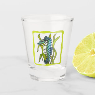 Mythical Seahorse Aqua Blue in Seaweed Border Shot Glass
