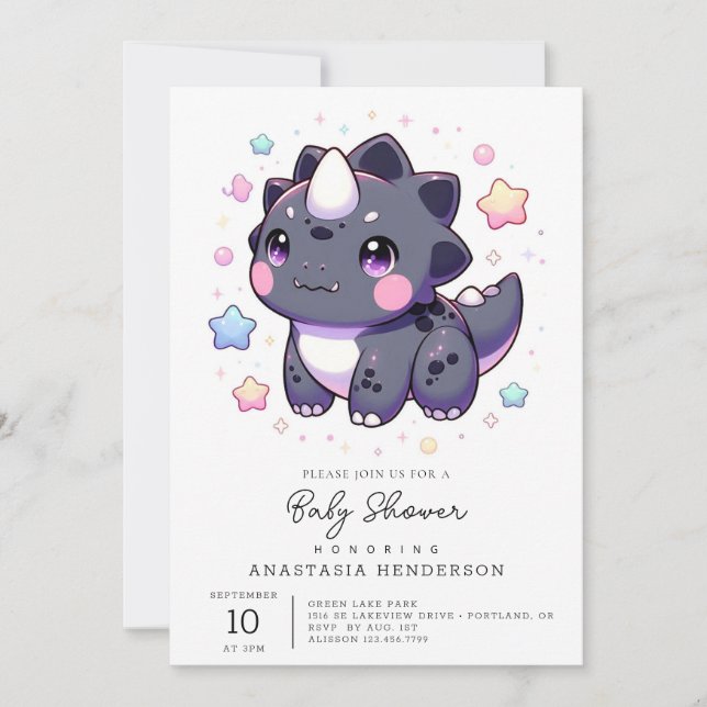 Mythical Simple Dinosaur Baby Shower Invitation (Front)