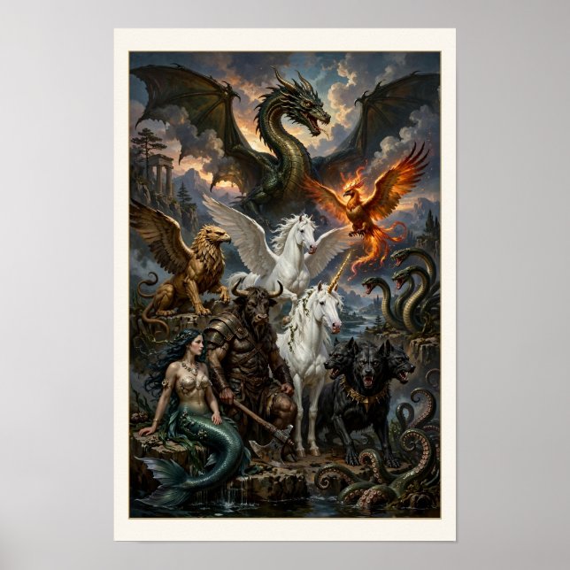 Mythical Ten Legendary Creatures Poster - Matted (Front)