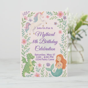 Mythical Unicorn Birthday invitation