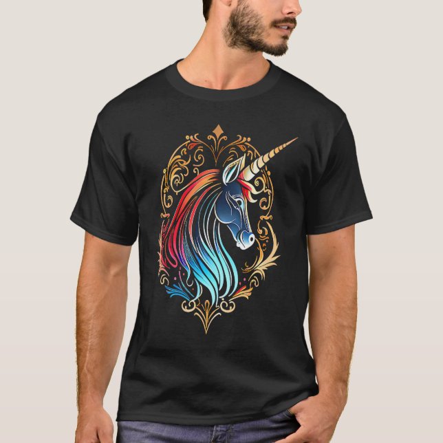 Mythical Unicorn Head Colourful Mandala Pattern  U T-Shirt (Front)