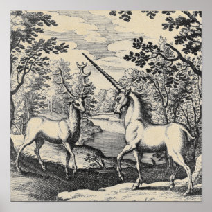 Mythical Unicorn in the Forest Poster
