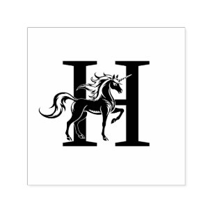 Mythical Unicorn Silhouette Over Single Bold Init Self-inking Stamp